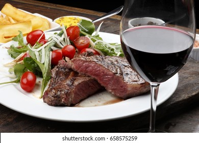 Rib Fillet With Salad Red Wine