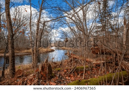 Rib River flowing through a Wisconsin forrest, horizontal