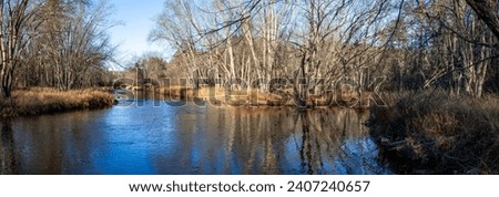 Rib River flowing through a Wisconsin forest, panorama