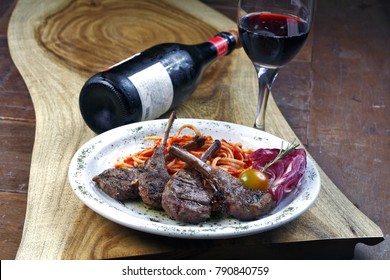 Rib Of Roasted Lamb, Pasta And Red Wine