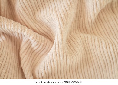 Ribbed Beige Corduroy Or Velvet Texture Background Top View