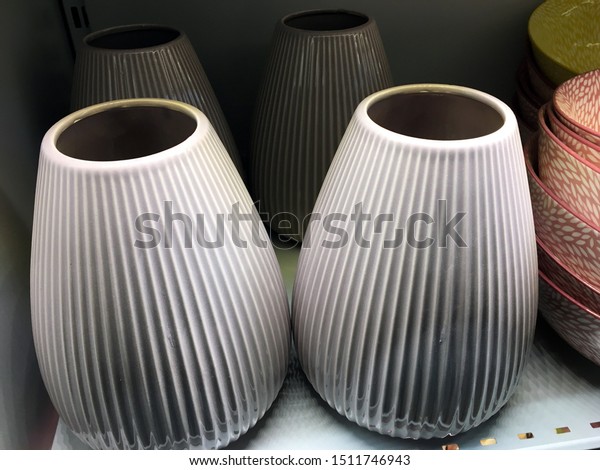 Ribbed Vase On Shelf Store Modern Stock Photo Edit Now 1511746943