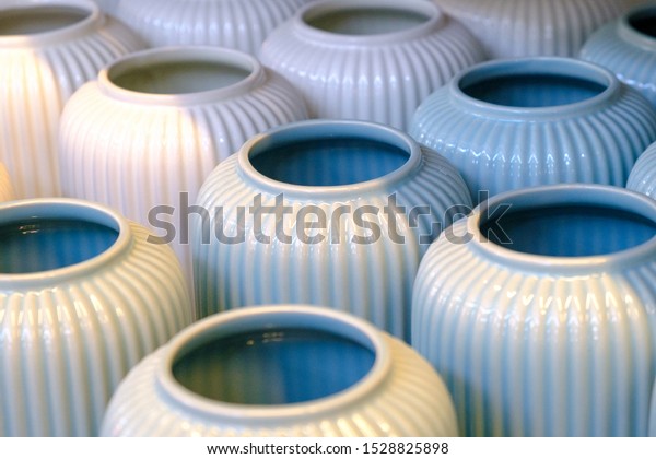 Ribbed Vase On Shelf Store Modern Stock Photo Edit Now 1528825898