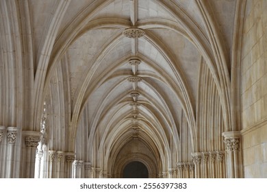 Ribbed Vaulted Gothic Ceiling in Portuguese Monastery Arcade - Powered by Shutterstock