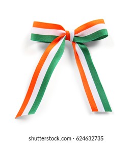 Ribbon Bow In Colors Of Indian Flag On White Background