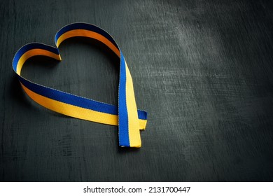 Ribbon In The Shape Of A Heart With The Colors Of The Flag Of Ukraine. Support And Solidarity.