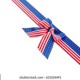 Ribbon With USA Flag On White Background