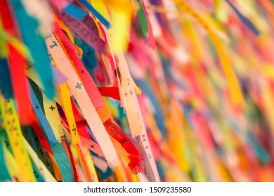 Ribbons of Lord of Bomfim flying in the wind at Salvador, Bahia, Brazil