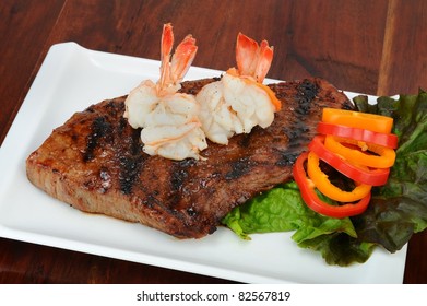 Rib-eye Steak With Jumbo Shrimp.