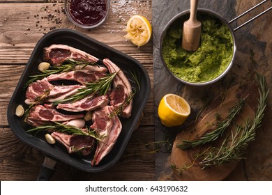 Ribs of lamb in saucepan and mashed potatoes in a ladle and beetroot sauce - Powered by Shutterstock