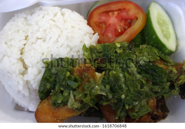 Rice Ayam Geprek Sambal Ijo One Stock Photo Edit Now 1618706848
