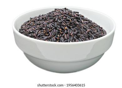 Rice Berry In Bowl Side View On White Background.