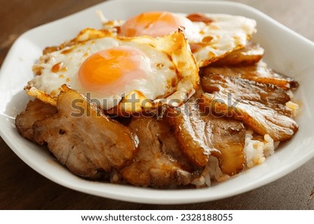 Rice bowl with char-siu pork and fried egg