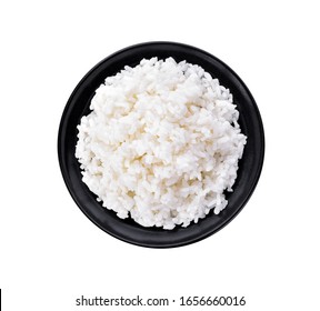 Rice In A Bowl On A White Background. Top View