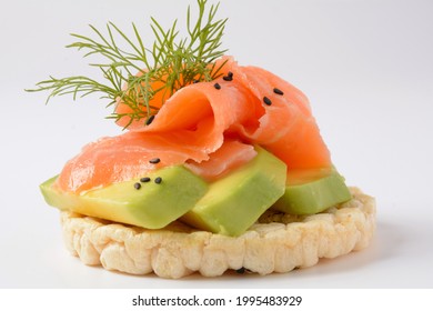 Rice Bread Crispy Bred, Avocado, Salmon Slices ,and Fresh Dill 