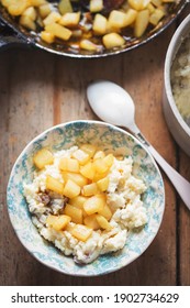 Rice Creamy Milk Pudding With Pears In Carmel Sauce