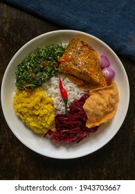 Rice And Curry Plate . Sri Lankan Nutritious Lunch Menu .