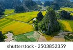 Rice fields and mountains in Ninh Binh, Vietnam, seen from above