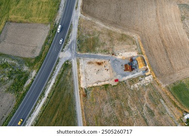 Rice fields and paths between fields seen from above