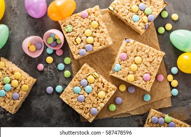 Rice Krispies Treats With Pastel Colored Candy For Easter.