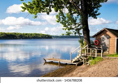 Rice Lake, Ontario, Canada With Small Wooden Dock