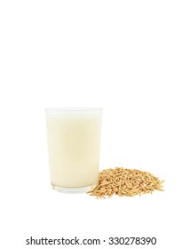 Rice Milk In Glass Isolated On White Background.