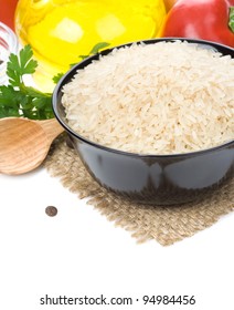rice in plate isolated on white background