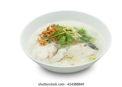 Rice Porridge With Fish Isolated On White Background