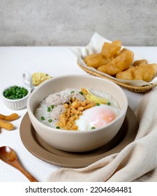 Rice Porridge With Minced Pork Ball And Boiled Egg