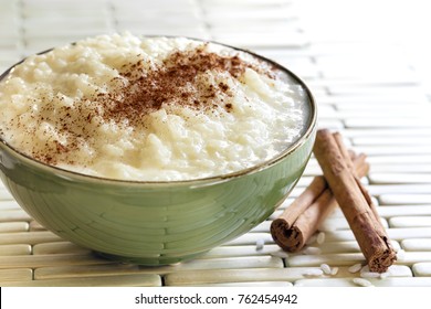 Rice pudding with cinnamon.  Traditional Greek rizogalo.