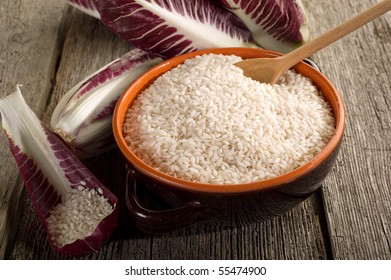 rice with radicchio on bowl