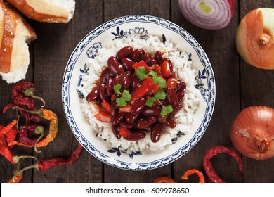 Rice And Red Kidney Beans, Brazilian Staple Food Meal