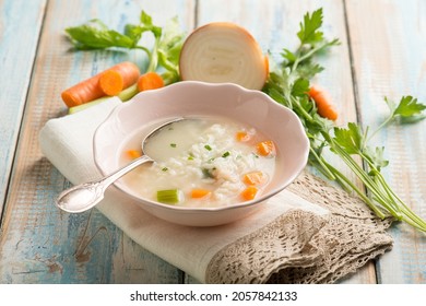 rice soup with carrots celery onion and parsley