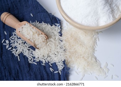 Rice Starch Or Rice Flour. Ingredient Food For Cooking Or Bakery. Vegan Food