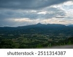 Rice terrace Field Green agriculture rainny season dark cloud amazing landscape. Sustainable Ecosystem rice paddy field Vietnam green nature farm land. Golden green rice terraces tropical landscape