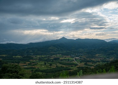 Rice terrace Field Green agriculture rainny season dark cloud amazing landscape. Sustainable Ecosystem rice paddy field Vietnam green nature farm land. Golden green rice terraces tropical landscape - Powered by Shutterstock