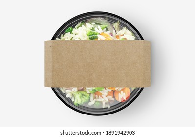 Rice Vegetable Salad Food Container With Cover Sticker Mockup