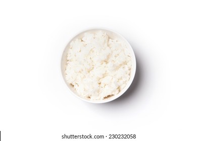 A Rice With White Bowl Isolated White Top View At The Studio.