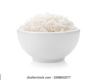 Rice In White Bowl On White Background