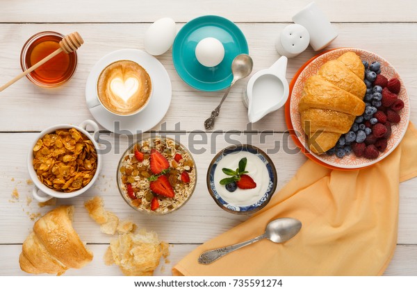 Rich Breakfast Menu Background French Crusty Stock Photo 735591274 ...