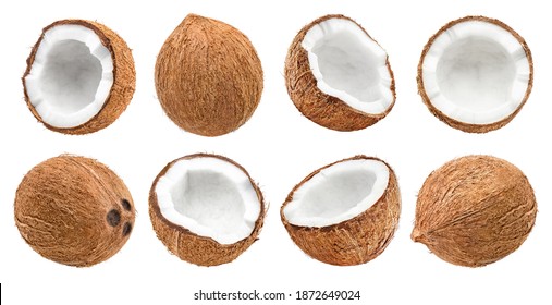 Rich collection of delicious coconuts, isolated on white background