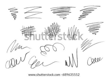 Rich collection of various pencil strokes, isolated on white background