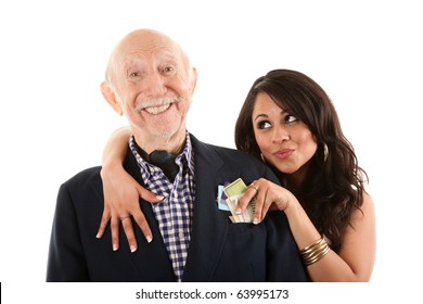 Reich alter Mann mit hispanischer Goldgräberbegleitung oder Ehefrau