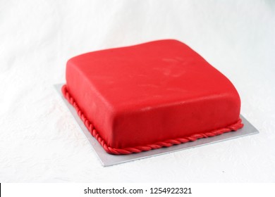 Rich Red Color Square Shaped Christmas Cake 