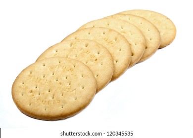 Rich Tea Biscuits Over A White Background.