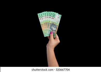 Rich Woman Holding A Lot Of Australia Money