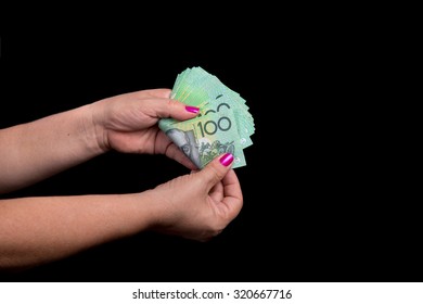 Rich Woman Holding A Lot Of Australia Money