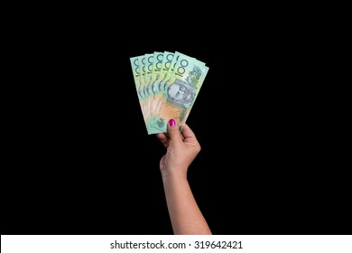 Rich Woman Holding A Lot Of Australian Money