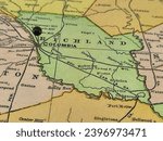 Richland County, South Carolina marked by a black tack on a colorful vintage map. The county seat is located in the city of Columbia, SC.