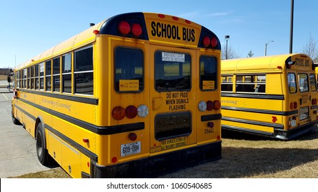 RICHMOND HILL, CANADA - APRIL 2, 2018: School buses in a parking lot,